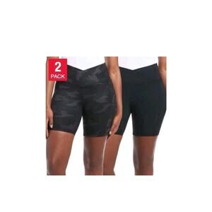 Danskin Women's 2-Pack Bike Shorts, Black Salt/Black Camo, Size M